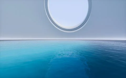 Empty room with water surface, 3d rendering. Stock Illustration