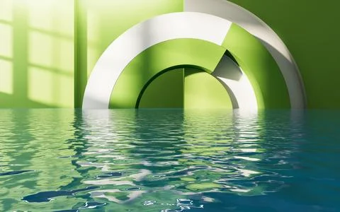Empty room with water surface, 3d rendering. Stock Photos
