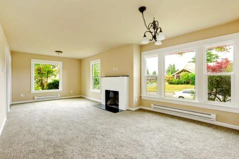 Empty room with white brick background fireplace Stock Photos