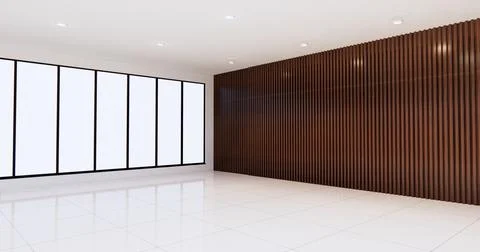 The Empty room with white floor on wall wooden design.3D rendering Stock Illustration