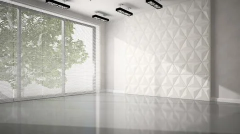 Empty room with white panel wall 3D rendering Stock Illustration