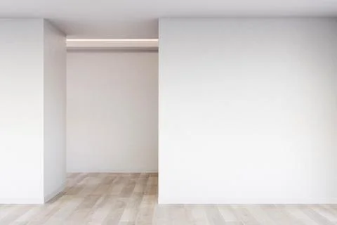 Empty room with white wall and ceiling lights over wooden parquet floor in .. Stock Illustration