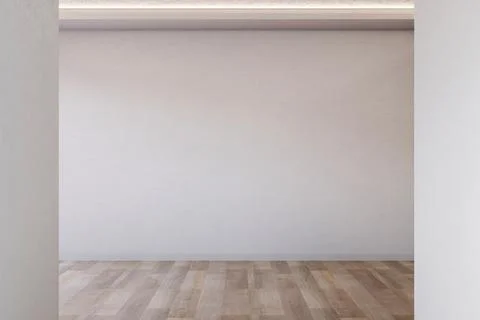 Empty room with white wall and ceiling lighting over wooden parquet floor i.. Stock Illustration