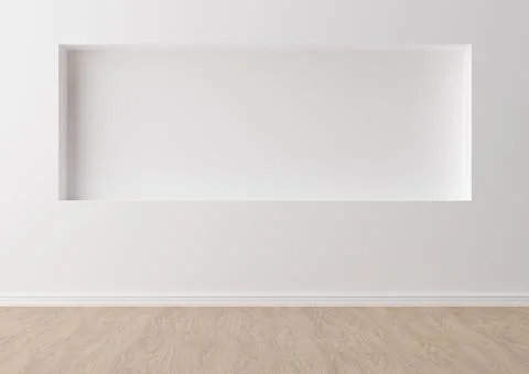 Empty room, white wall and parquet floor. Only wall and floor. Mock up interi Stock Photos