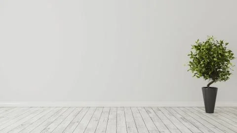 Empty room with white wall painted 3D rendering Stock Illustration