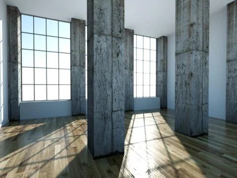 Empty room with white walls, windows and parquet Stock Illustration
