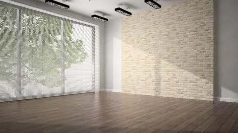 Empty room whith brick wall and dark floor Stock Illustration