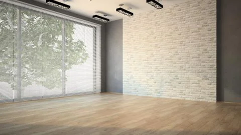 Empty room whith brick wall and lamps Stock Illustration