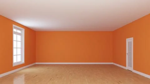 Empty Room whith Bright Orange Stucco Walls, Light Glossy Parquet Floor, Plinth Stock Illustration