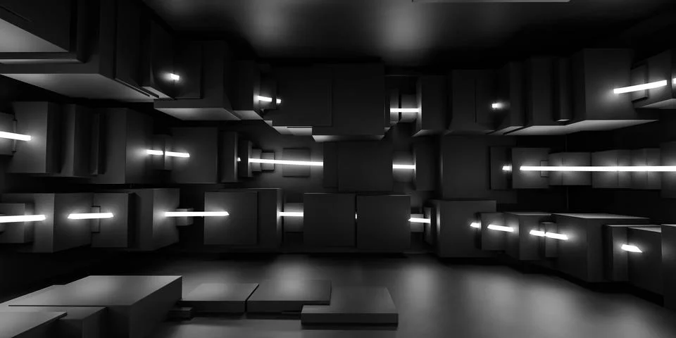 An Empty Room With Window and dark Floor 3d render illustration Stock Illustration