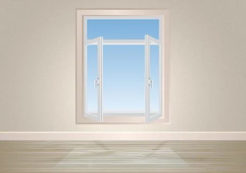 An empty room with a window and an urban landscape Stock Illustration