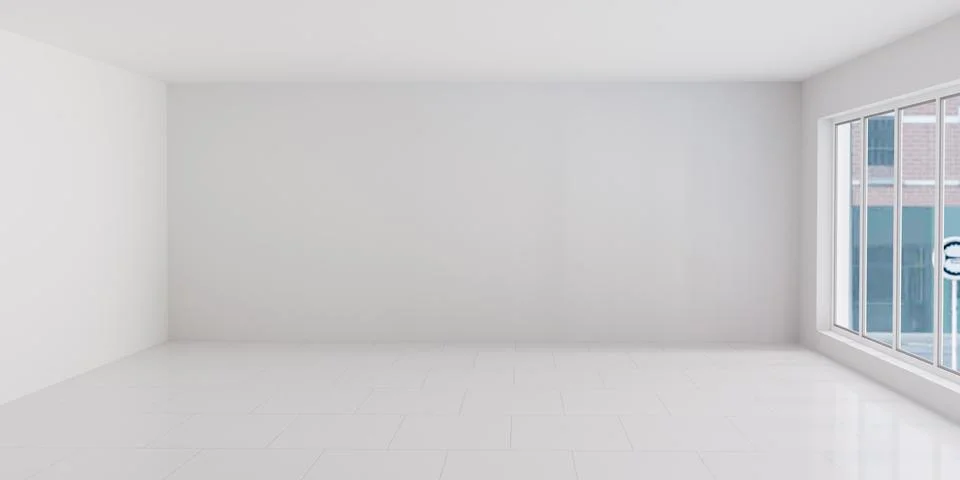 Empty room with window in urban environment 3d render illustration Stock Illustration