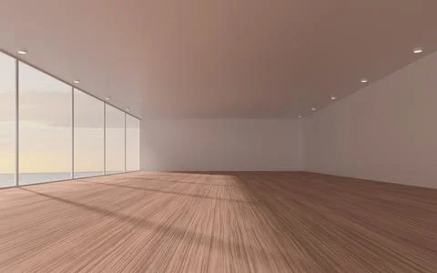 Empty room with wooden floor, 3d rendering. Ilustración de archivo