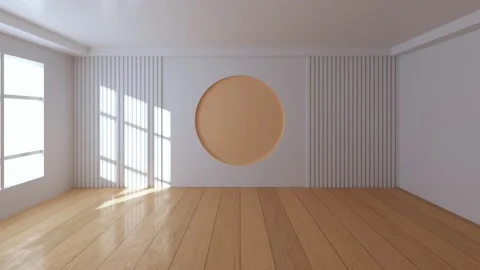 Empty room with wooden floor, Interior geometry scene, 3d rendering. Stock Footage 222489133