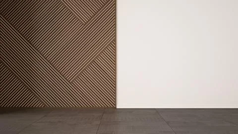 Empty room with wooden panel, ceramic marble floor. White wall background wit Stock Illustration