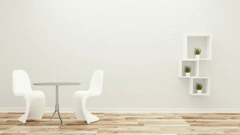 Empty room,two chairs and table,tropical modern empty room. 3D rendering Stock Illustration
