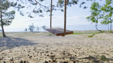 Empty rope swing on the beach Video stock 167713700