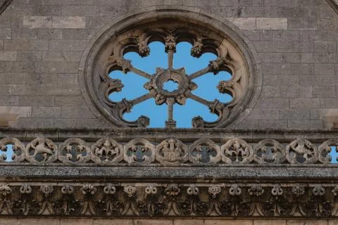 Empty rose window detail in the main facade of the leon cathedral Stock Photos
