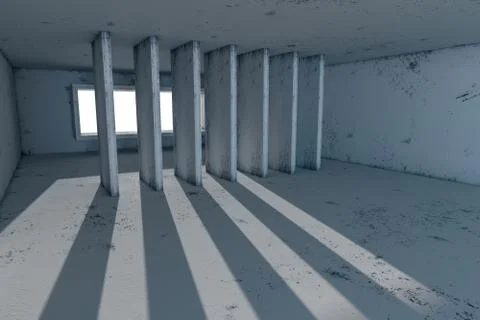 Empty rough room with light coming in from the window, 3d rendering. Stock Photos