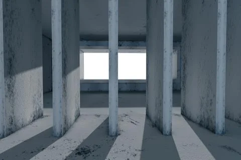 Empty rough room with light coming in from the window, 3d rendering. Stock Photos