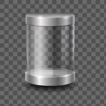 Empty round 3d capsule glass showcase front view vector graphic illustration Stock Illustration