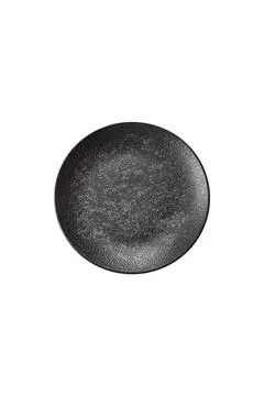 An empty round ceramic plate on a dark, textured brown background. An empty r Stock Photos