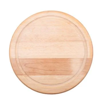Empty round cutting board on white background Stock Photos