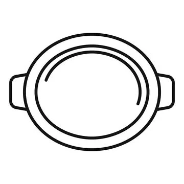 Empty round frying pan top view line icon showing cooking concept Stock Illustration