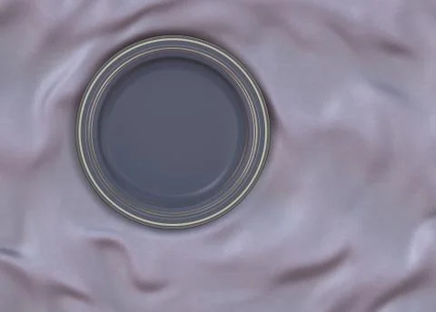 Empty round glazed plate with simple shiny frame on folded silk cloth. Stock-Illustration