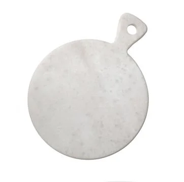 Empty round marbled cutting board cut out on white background Stock Photos