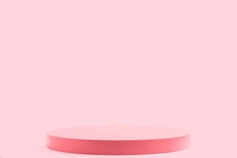 Empty round pink platform podium on pink background. Stock Photos