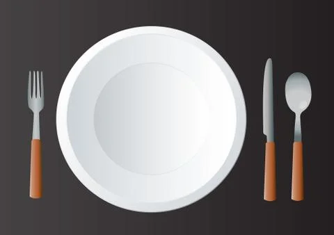 Empty Round Plate with Fork and Knife Stock Illustration