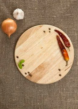 Empty round plate on tablecloth top view Stock Photos