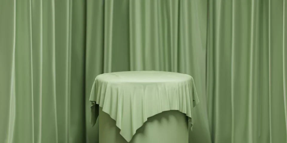 Empty round podium with background covered with green cloth. Stand against the Stock Illustration