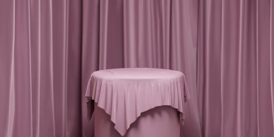 Empty round podium with background covered with pink cloth. Stand against the Stock Illustration