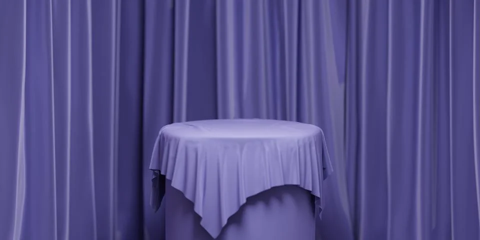 Empty round podium with background covered with purple cloth. Stand against the Stock Illustration
