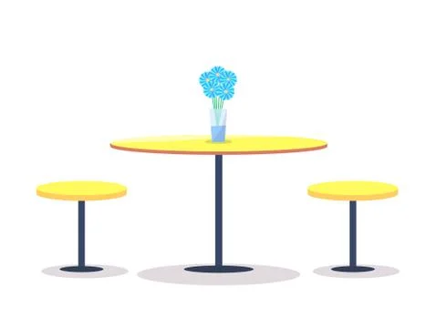 Empty Round Table with Flowers on Top, Two Chairs Stock Illustration