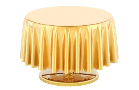 Empty round table with golden table cloth. 3D rendering Stock Illustration
