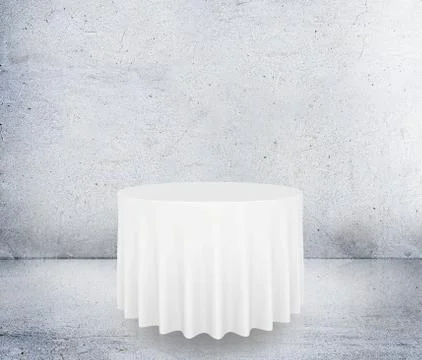 Empty round table with tablecloth isolated on concrete background Stock Illustration