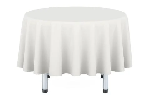 Empty round table with white table cloth. 3D rendering Stock Illustration