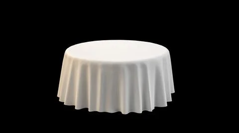 Empty Round Table with white Tablecloth Isolated on black Background. 3d rend Stock Illustration