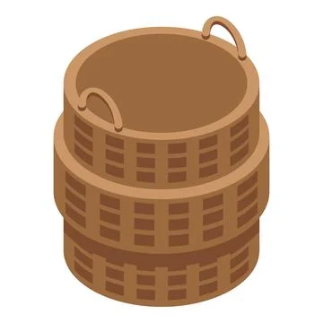 Empty round wicker basket standing on white background Stock Illustration