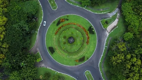 Empty roundabout top down rotating aerial Stock Footage 152406996