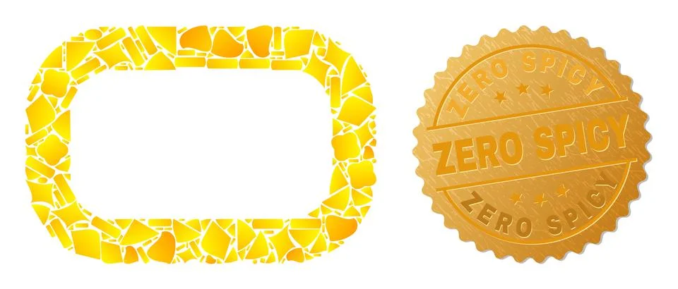 Empty Rounded Rectangle Icon Collage of Gold Fractions and Textured Zero Spicy Illustrazione stock
