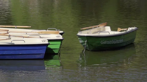 Empty rowing boats on the lake Stock Footage 22996884
