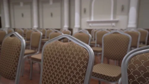 Empty rows of chairs before the conference Video stock 218612437