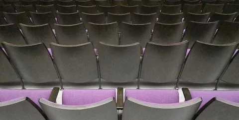 Empty rows of seats in hall.Concept of corona quarantine,cancel of mass events Stock Photos