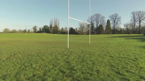 Empty rugby pitch with posts Stock Footage 72550738