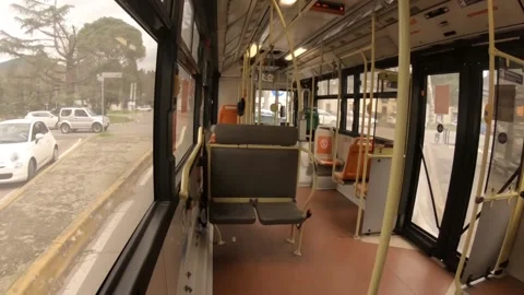 Empty running bus in the city. Stock Footage 155674739