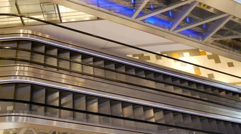 Empty running escalators in shopping center Stock Footage 51542634